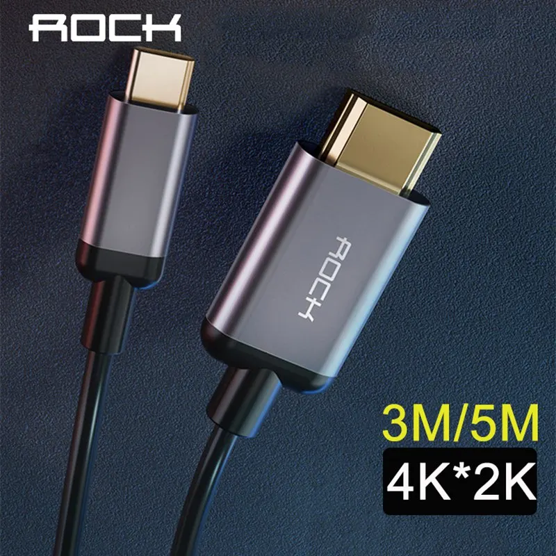 Кабель ROCK 3M 5M USB C HDMI Тип к для MacBook Samsung Galaxy S10 S9 Huawei Mate 20 P10 P20 P30 Pro адаптер|Кабели HDMI| |
