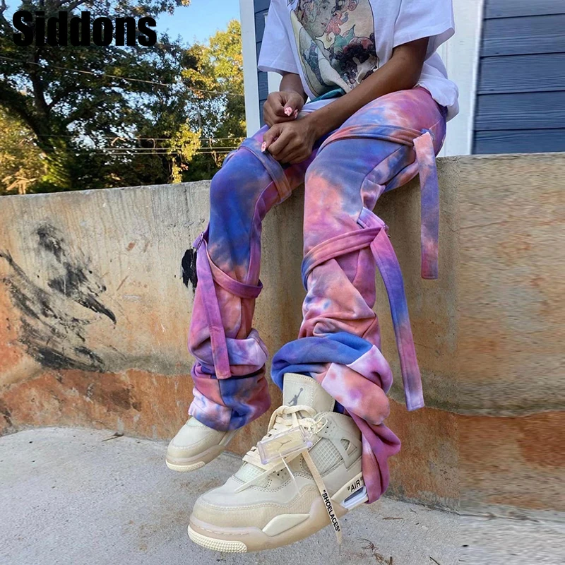 

Avtivewear Casual Sweatpants Tie Dye Lace Up Bell Bottom Flare Stacked Pants Women Autumn High Waist Leggings Trousers