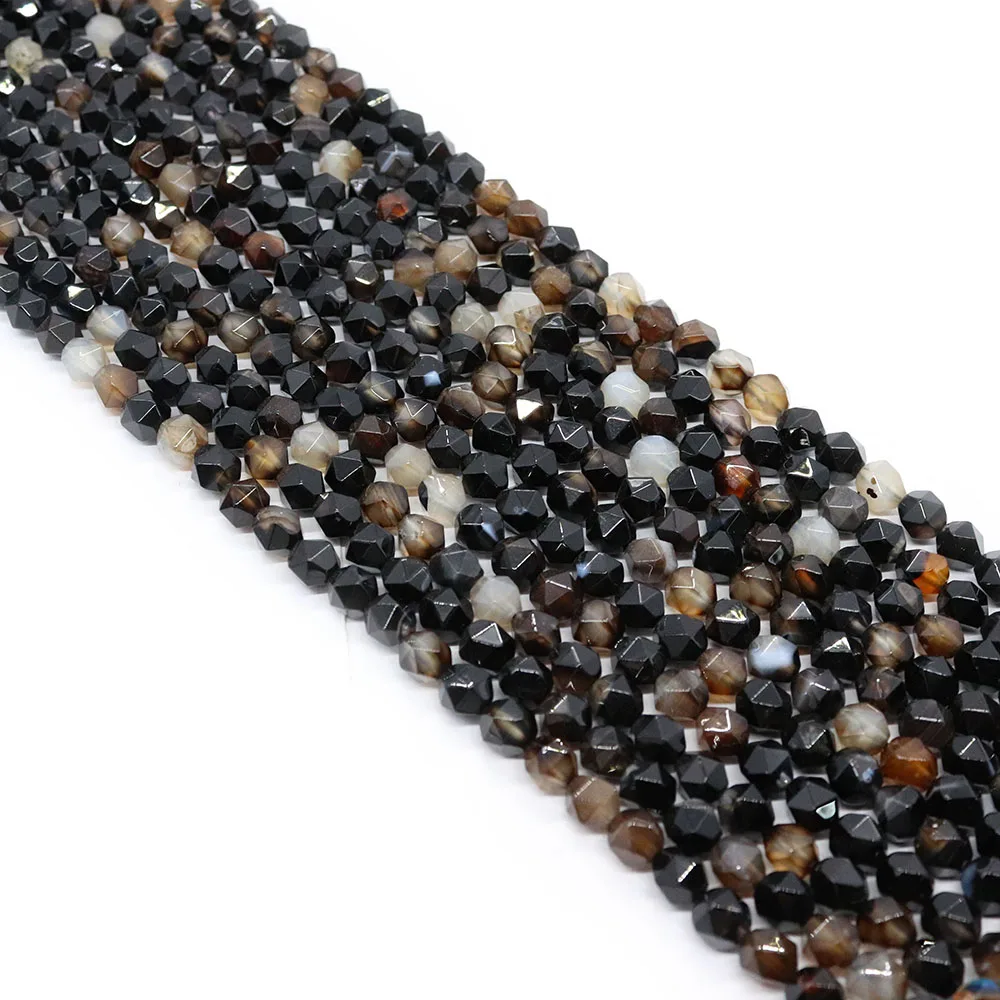

Natural Stone Black Agate Bead Faceted Fashion Accessories Necklace Earrings DIY Jewelry Bracelet Making Supplies Gift Charm