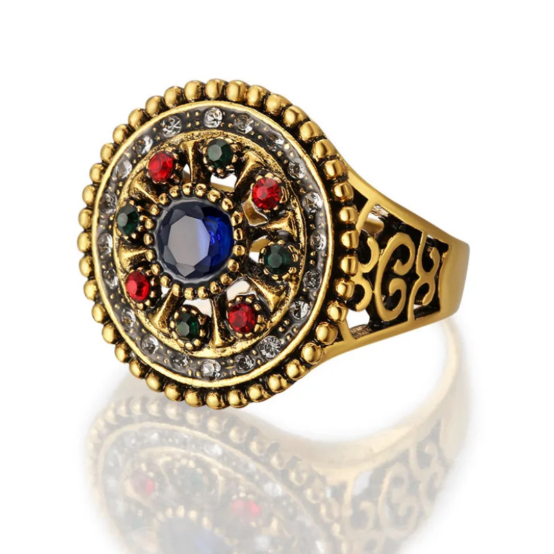 Винтажные хрустальные цветы кольцо античное золото цвет турецкие металлические