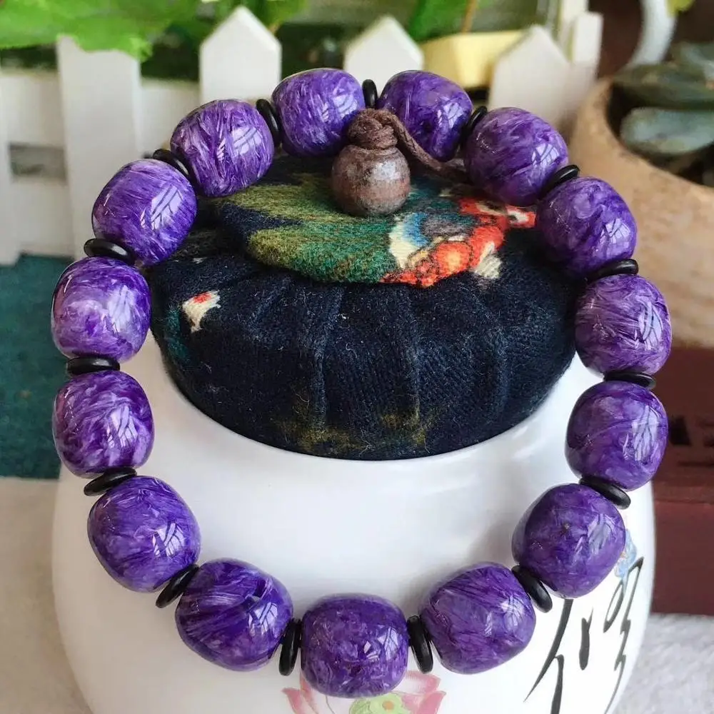 

Genuine Natural Purple Charoite Barrel Beads Bracelet 1111mm Women Men Charm Crystal Round Beads Stretch From Russia AAAAA