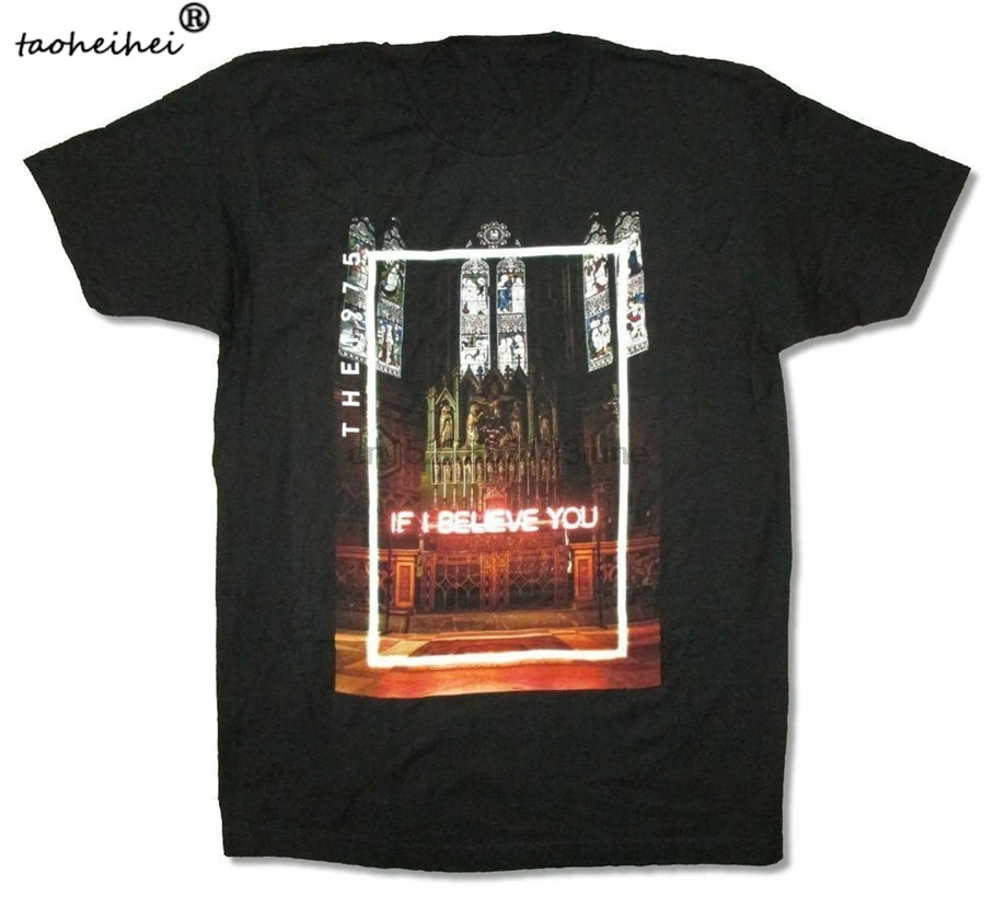 Черная футболка с надписью If I Believe You 1975 праздничная New Band Merch | Мужская одежда