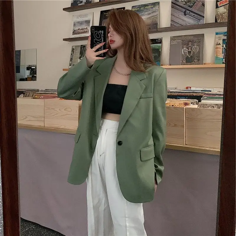 

British Style Temperament Suit Jacket Women Spring and Autumn 2021 New Korean Style Mid-length Casual Loose Suit Women's Jacket