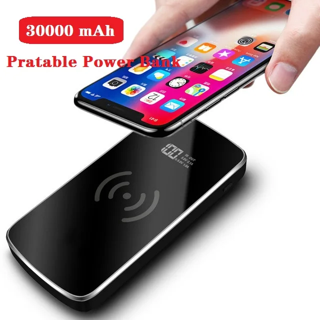 Беспроводное зарядное устройство Qi 2 USB портативное быстрое 30000 мАч для iPhone 8 X XS Max