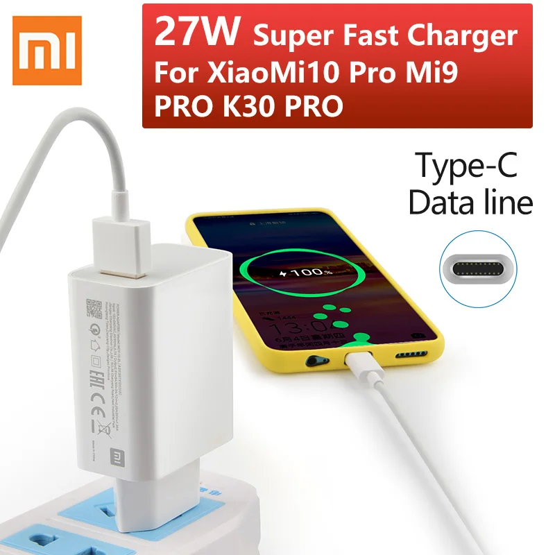 Зарядное устройство Xiaomi 27 Вт быстрое зарядное QC 4 0 адаптер Type-C для Mi10 PRO Mi9 Redmi note8