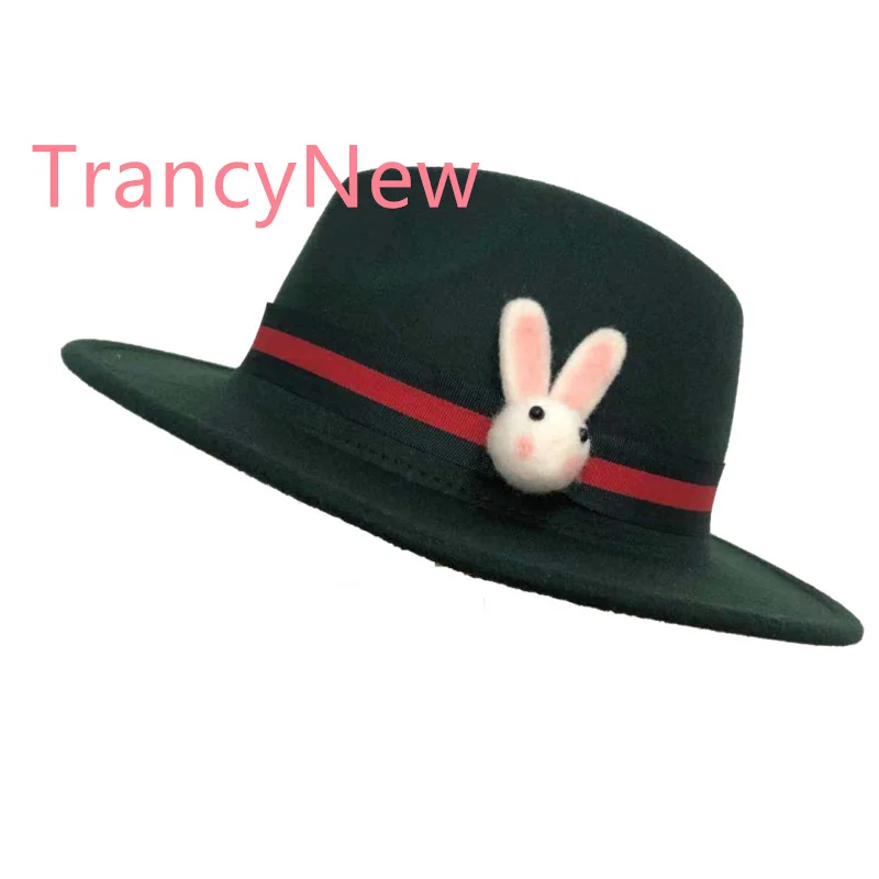 

Cute Bunny Fedora Hat Female Pink New Ribbon Adjustable Female Universal Hat Fedora Felt Hat Girl Pink Panama