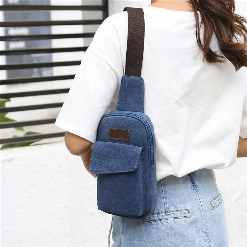 Men's Chest Bags with Headphone Soft Canvas Zipper Crossbody Messenger Sling Shoulder Bag Unisex Casual Travel Waist Fanny Pack