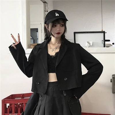 Black small suit jacket 2020 new autumn fashion temperament leisure student long-sleeved short dress | Женская одежда