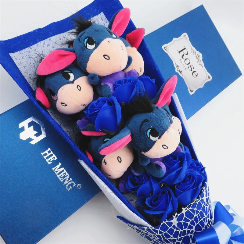 Симпатичные мягкие Ослик Eeyore с мыльными цветами букеты из игрушек материал животных Необычные плюшевые игрушки подарок на день Святого Валентина/выпускной