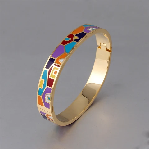 Новый модный цветной браслет из нержавеющей стали для женщин, золотой геометрический цвет, разноцветный браслет с эмалью, свадебные украшения