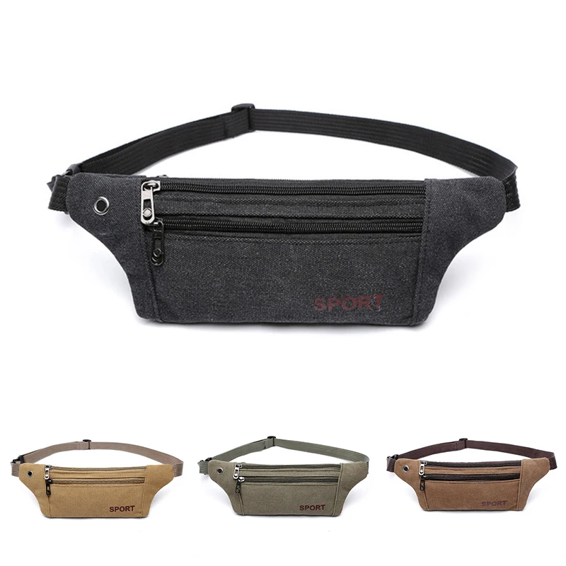 

Men Casual Durable Fanny Waist Pack Male Waist Bags Belt Canvas New Hip Bum Military Bag Pouch Three Zipper Pocket