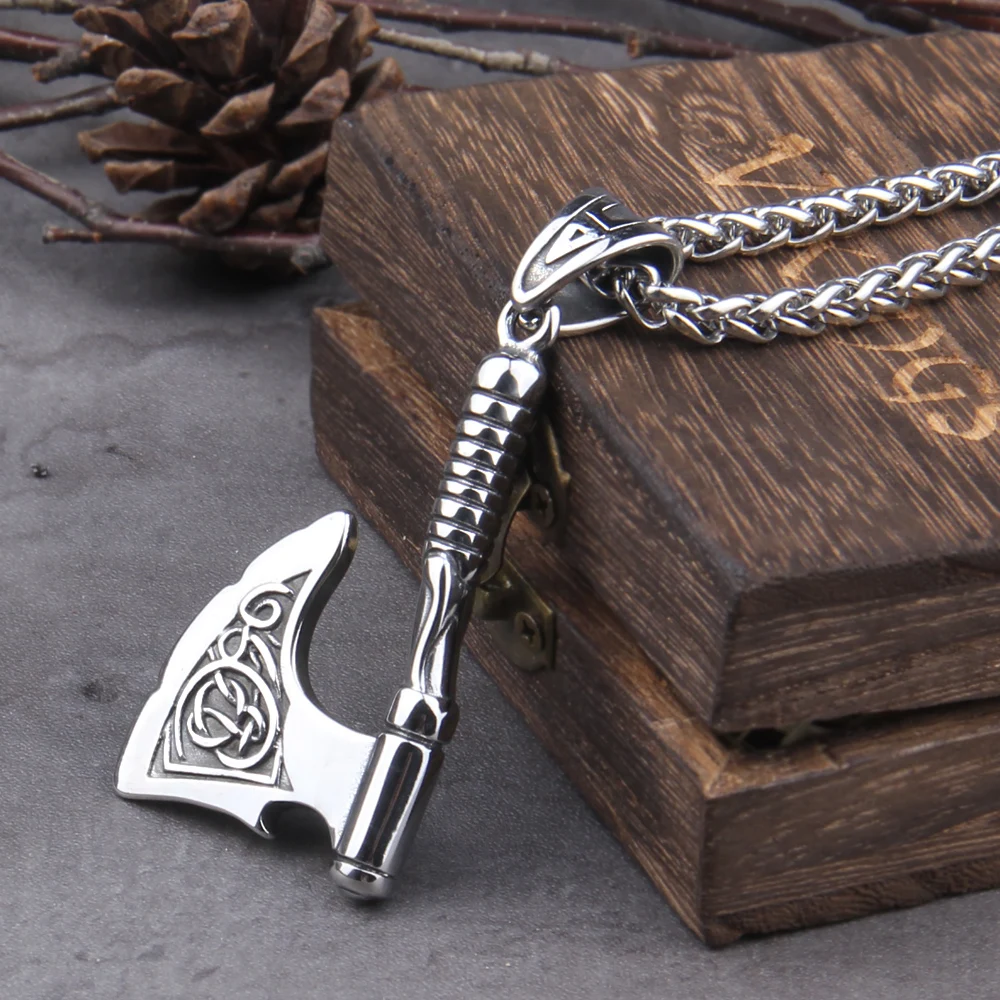 

Stainless Steel Viking Axe key bottle opener viking necklace with wooden box as gift