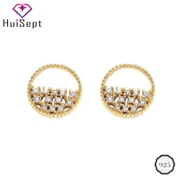 huisept fashion stud earrings for women 925 sterling silver jewellery round zircon gemstone earrings wedding wholesale rose gold