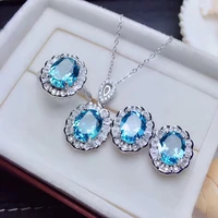 luxury bridal jewelry sets silver color imitated blue topaz stone necklaces earrings rings for women wedding jewelry