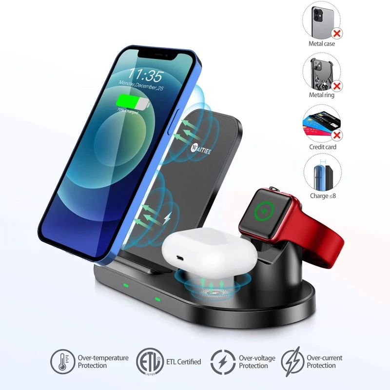 

15W Wireless Charger 3 in 1 Qi Certified Fast Charging Dock Station for Apple iWatch Series AirPods Pro iPhone 13/12/11 Series