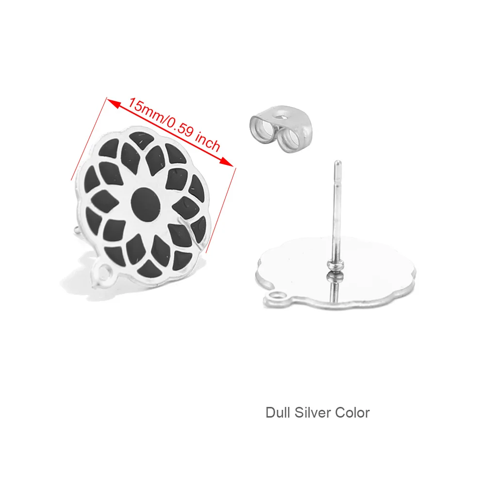 6 шт нержавеющая сталь серебро черный серьга с эмалевым цветком столб 15 мм