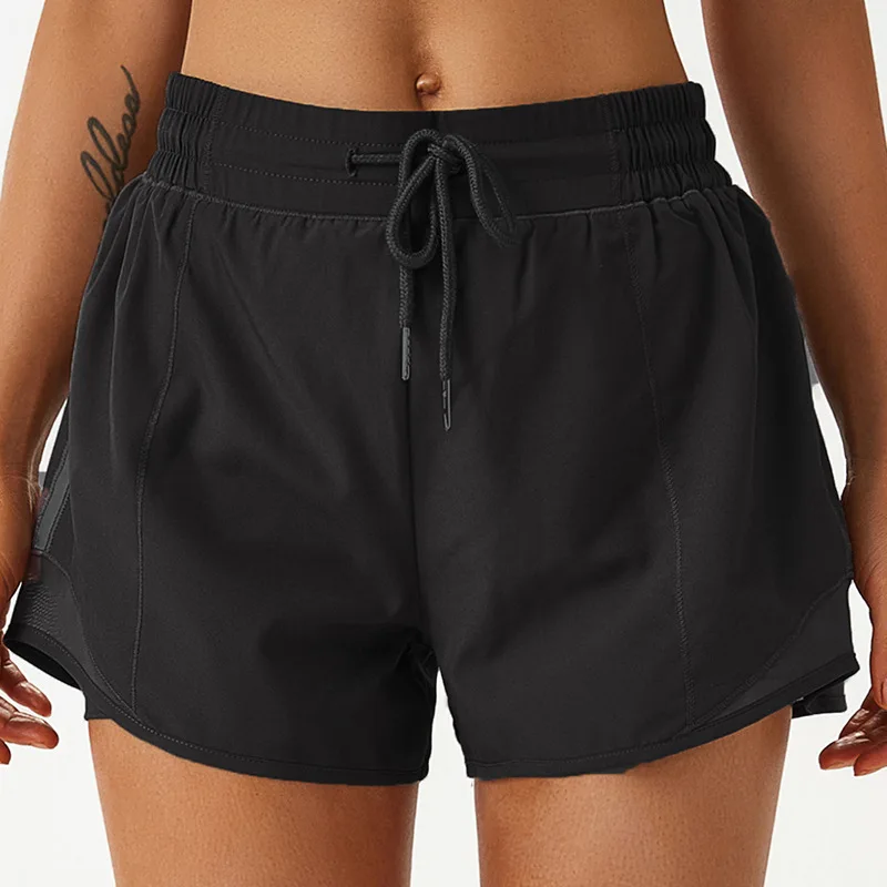 Antibom Yoga Women's Shorts 2 In 1 with Underwear Breathable Tights Fitness Gym Loose Sports Short  Zipper Pocket Running Jogger