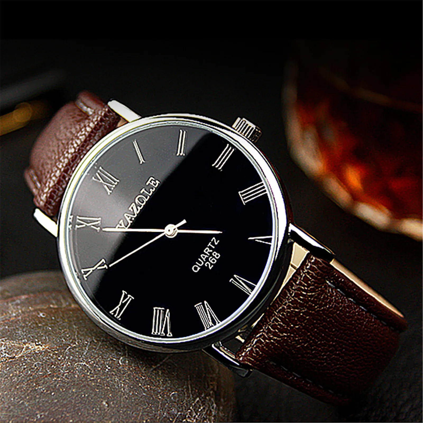 

Watch For Men Blu-ray Roman Numerals Quartz Watch Analog Wrist Watch Leather Band 30m Waterproof Zegarek Meski Montre Homme