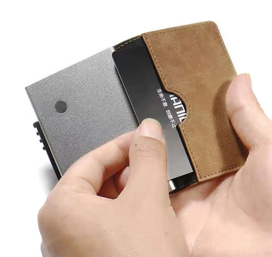 DIENQI карбоновый кожаный держатель для карт Aluminiuml RFID блокирующая Кредитная карта сумка кошелек для денег автоматический винтажный магический магнитный держатель для карт