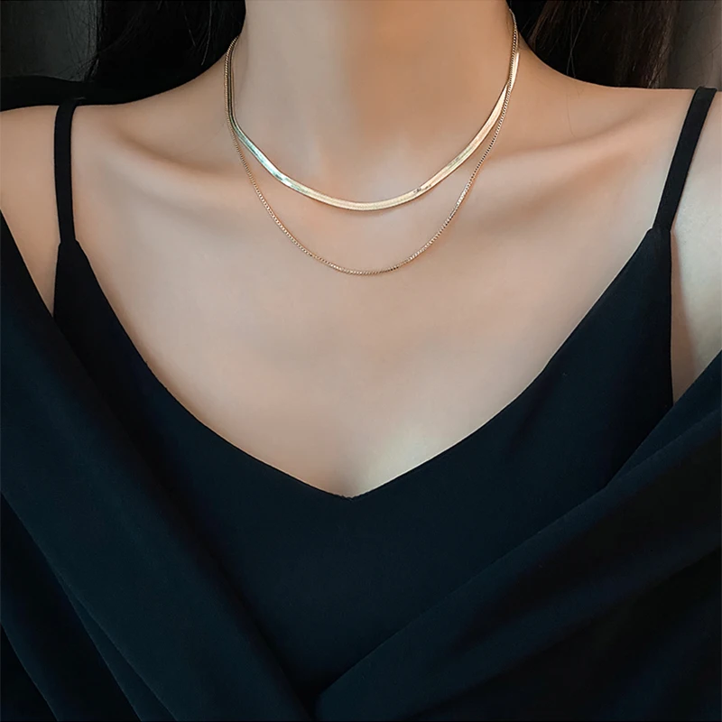 

YAOLOGE 316L Stainless Steel 2 Layer Snake Bone Necklaces 2 Colors Thick Chain Choker 2021 Pendants For Women Fashion Jewelry