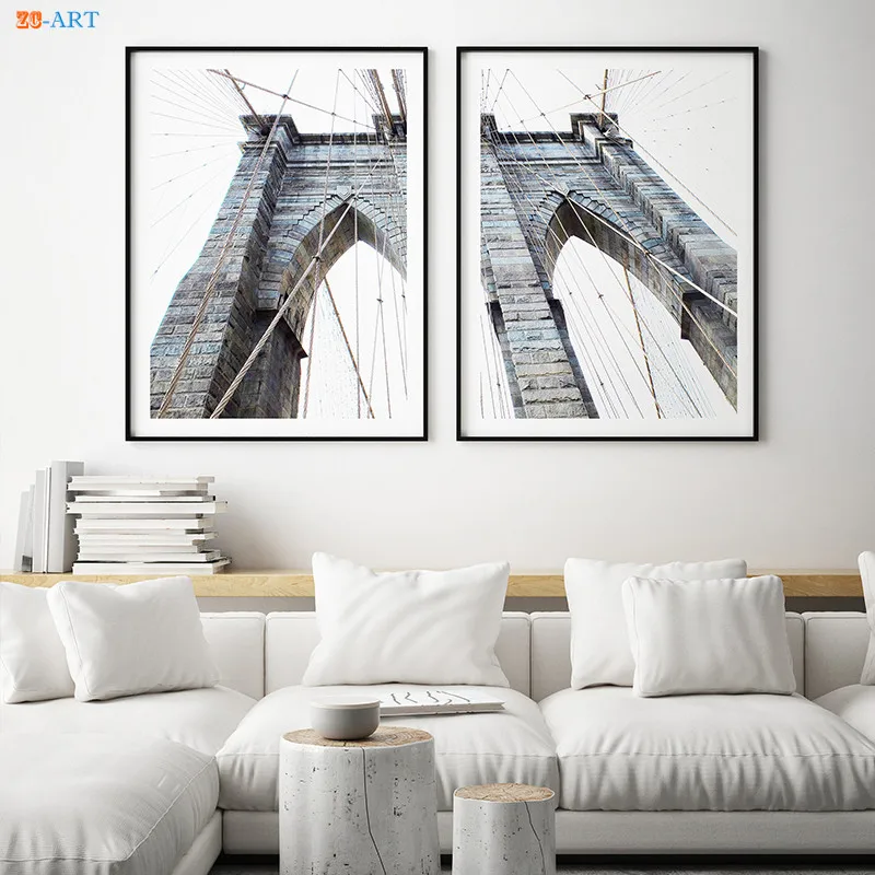 Нью-Йорк принт Бруклинский плакат с изображением моста Черный и белый Wall Art