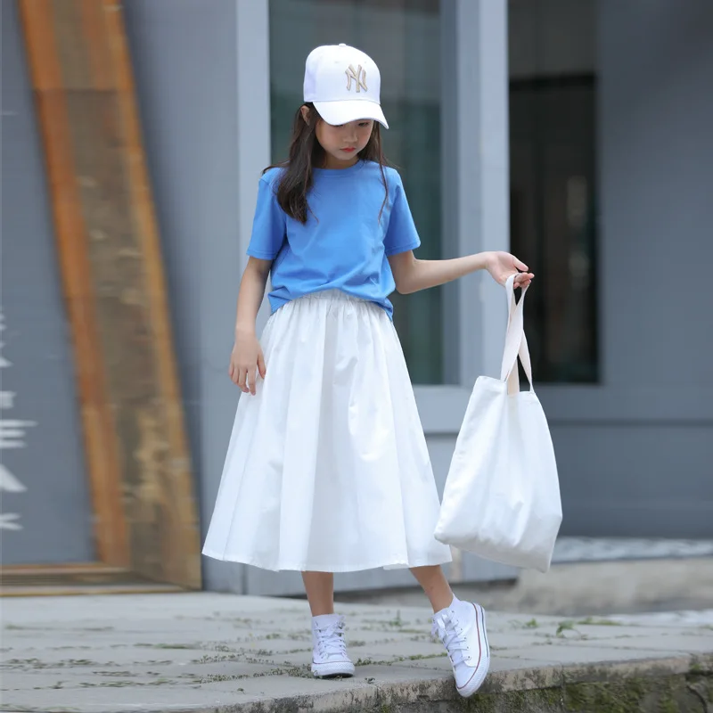Fashion Girls Skirts summer Cotton Teenage School Clothes White Umbrella for Big Girl Korean High Quality Student | Детская одежда и