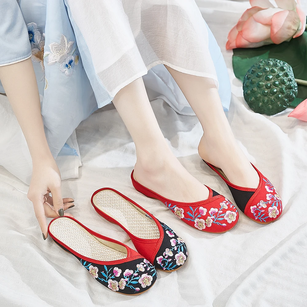 Veowalk винтажные крошечные бриллианты вышитая тапочка женские холщовые тапочки на