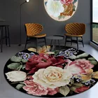 Элегантный ковер в европейском стиле ретро с большими цветами 3D, круглый коврик для стула, классическая журнальный столик, коврик для украшения прихожей, прикроватный ковер