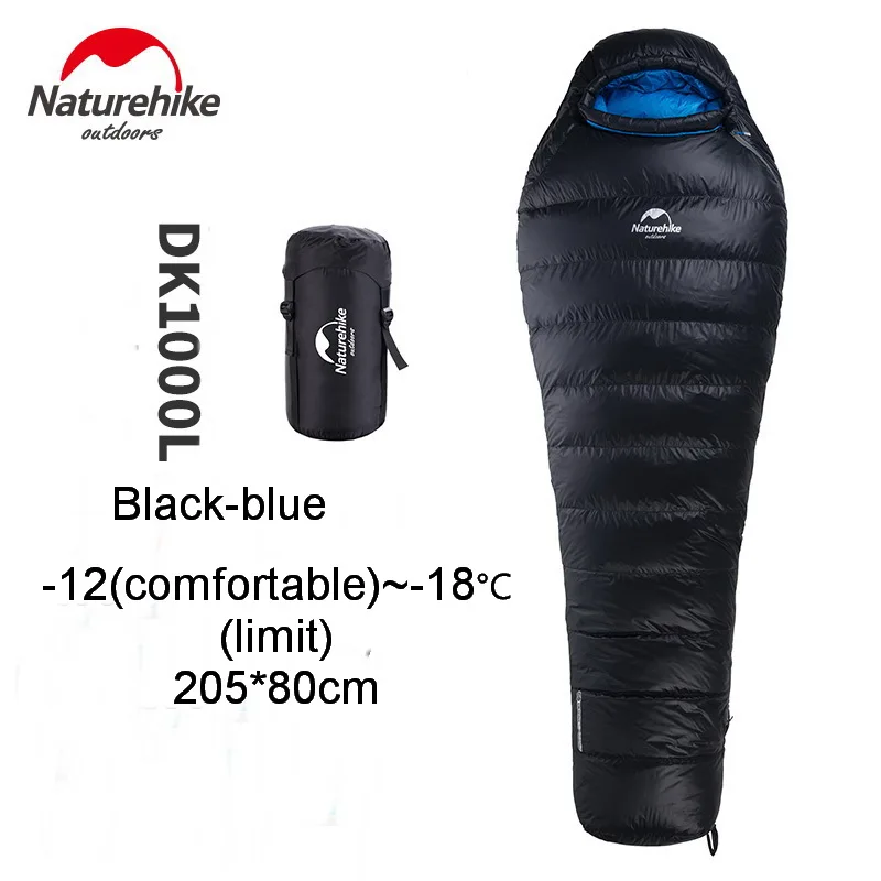 DK1000L black-blue 90% утиный пух Мумия спальный мешок сплайсинга одиночные перо спальные мешки для кемпинга Пешие прогулки зимний горький холодный с компрессионным мешком - Цвет: DK1000L black-blue