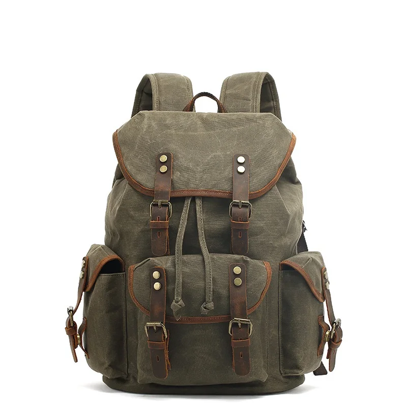 

YUPINXUAN Dropshipping Canvas Backpacks Unisex Oil Wax Canvas Leather Travel Backpack Large Waterproof Daypacks Retro Bagpack