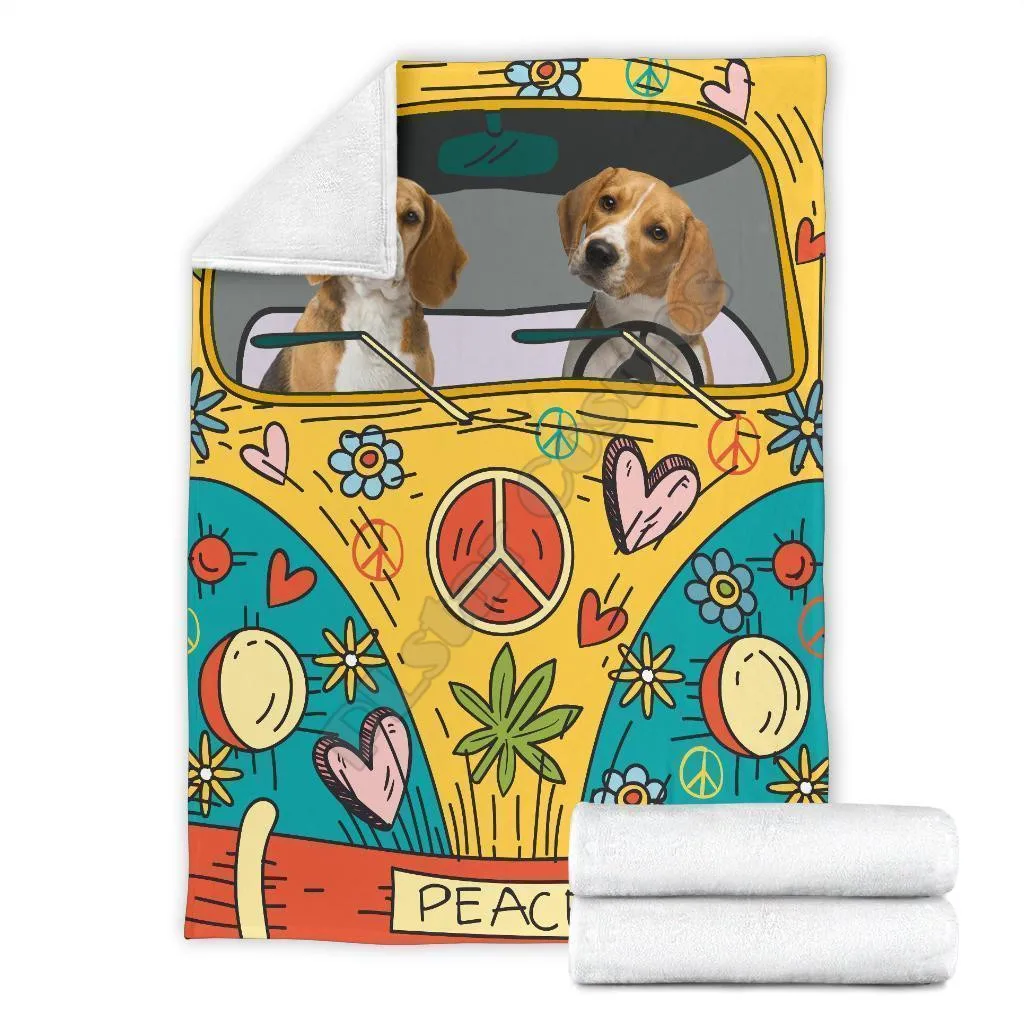 

Hippie peace beagle dog fleece blanket 3d printed Sherpa Blanket on Bed Home Textiles HOME ACCESSORIES