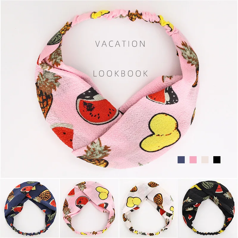 

Cartoon Fruit style Women's Printing watermelon Hair Bands Girls Face Wash Headbands Chiffon Hair Accessories FD086