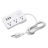 power strip 3 outlets 3 usb 5v 3a ports 1850w 10a 5 feet extension cord surge protector protection switch us plug