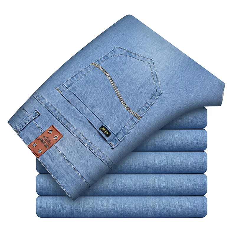 

Men 2020 Fashion Male Business Stretch Denim Trouser Casual Light Blue Vintage Dress Pant Spring Men's Summer Jeans