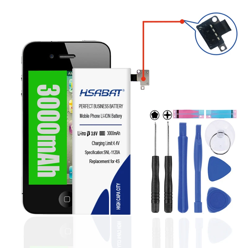 Аккумулятор HSABAT 3000 мАч для iphone 4S для iphone 4S для iphone 4gs для iphone 4gs посылки в пределах инструментов и наклеек