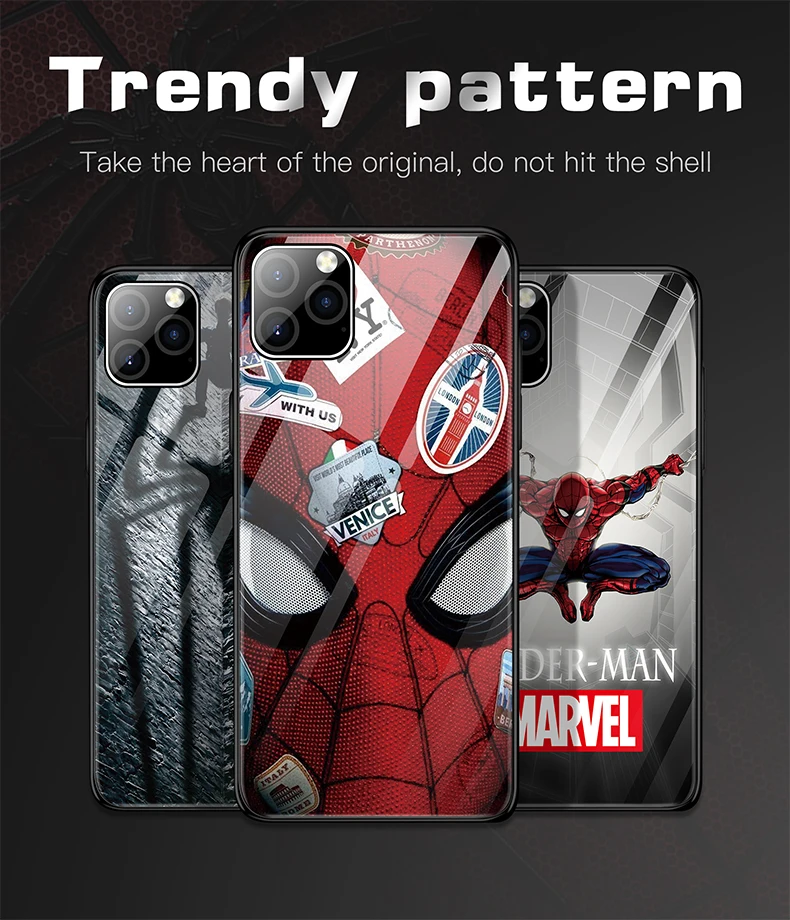 Чехол из закаленного стекла для телефона Marvel с человеком-пауком для iPhone 11 Pro Max XSmax XR XS X 8 7 6s 6 Plus, роскошный защитный чехол