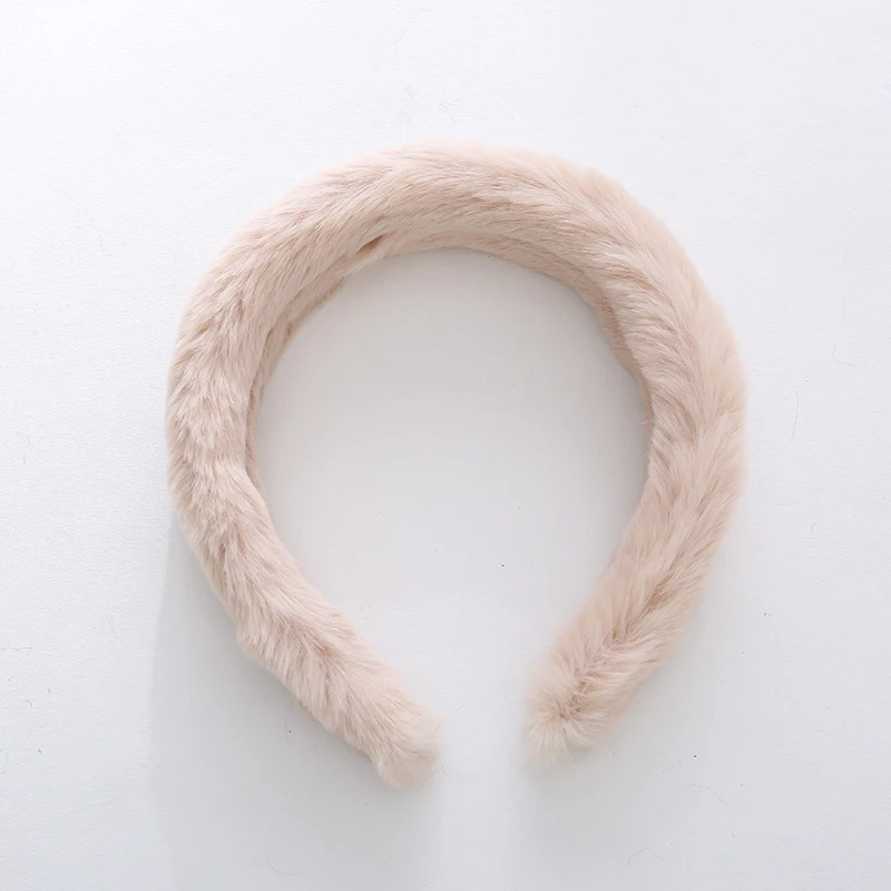 light pink Женская одноцветная повязка на голову из искусственного меха, новая мода, зимние мягкие милые повязки на голову для девочек, повязки на голову, аксессуары для волос - Цвет: light pink