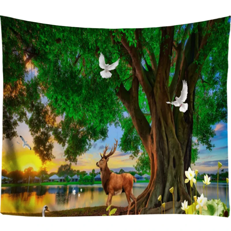 3D Летающий голубь гобелены с деревьями закат стены Висячие индийские МАНДАЛА