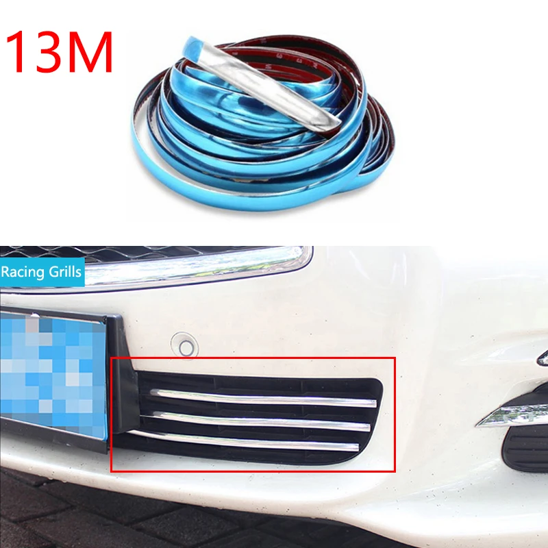 

13M Universal Auto Chrome Moulding Trim Strip Bumper Protector Trim Tape for Window Bumper Grille Door Chrome Strip Car Sticker