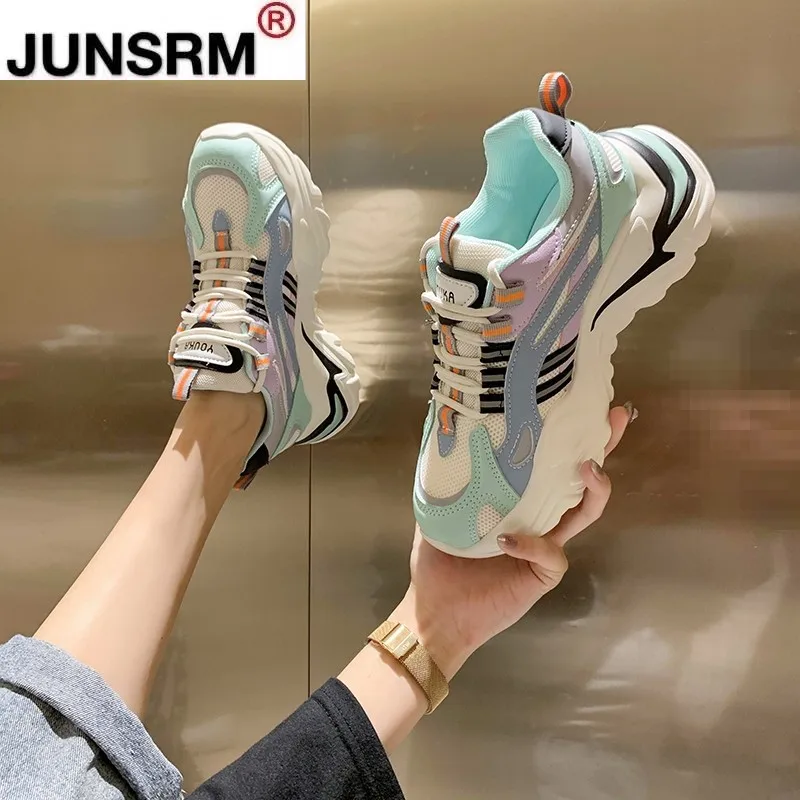 

Women White Shoes Breathable Comfortable Light Weight Sneakers 2021 Platform Shoes Fashion Chunky Spring Autumn Lace Up