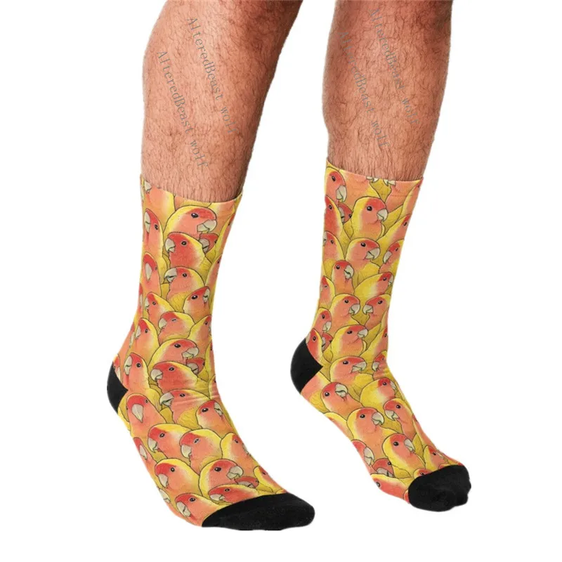 

Men's Funny socks Lutino Peach Face Lovebird Socks harajuku Men Happy hip hop Novelty cute boys Crew Casual Crazy Socks for men