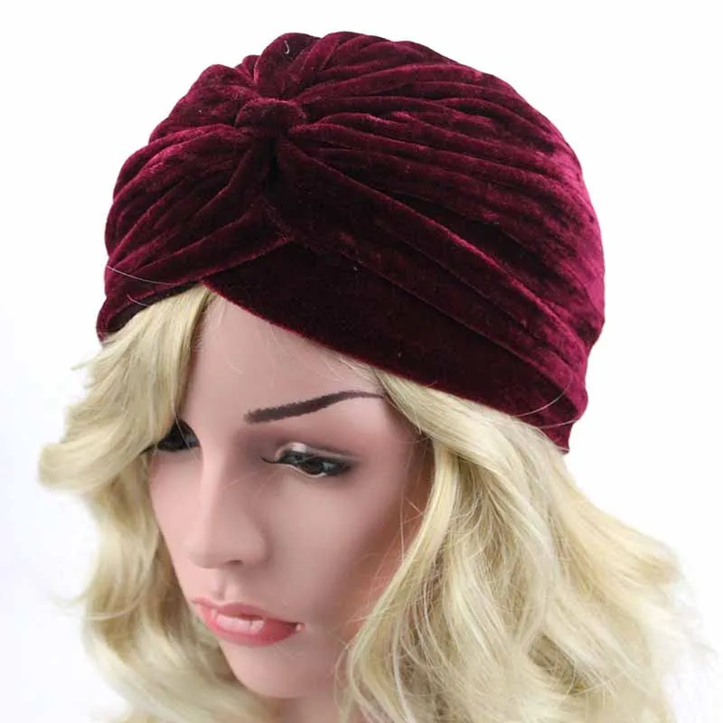 STYLE 2 velvet red Индийская женская шапка-тюрбан с блестящим серебристым золотым узлом, осенне-зимний теплый головной убор, Повседневная Уличная Женская индийская шапка - Цвет: STYLE 2 velvet red