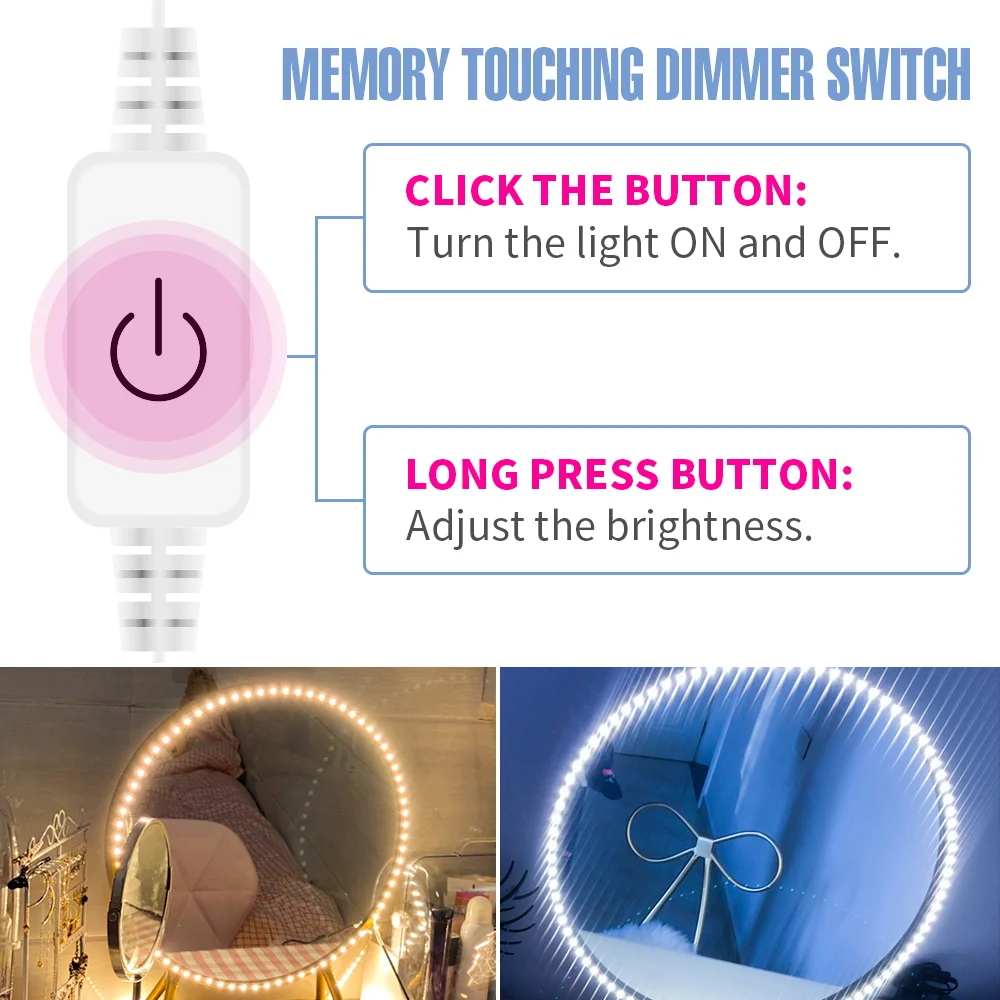 

LED Wall Lamp Touch Dimmable Vanity Mirror Light USB Dressing Table 5V Flexible Light LED Makeup Lamp 0.5 1 2 3 4 5 M Hollywood