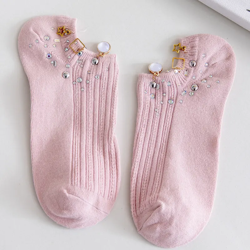 

10pairs/lot New Women's Boat Handmade Accessories Socks Japanese Korean Hot Diamond Sweet Cute Hot Drilling Pure Color Harajuku