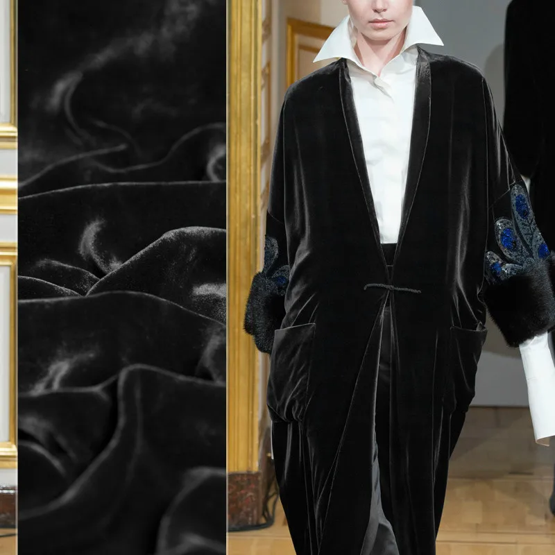 Черная шелковая бархатная ткань мягкая для платья юбка плотная хлопковая