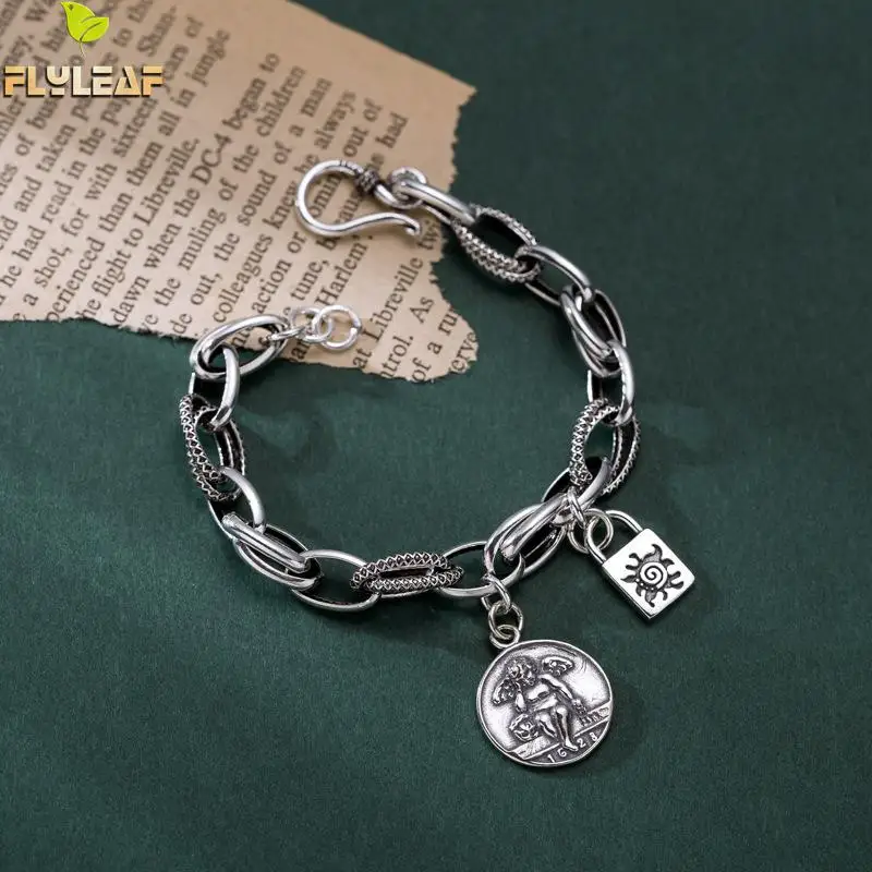 Женский винтажный браслет из серебра 925 пробы с круглым тисненым биркой|Гибкие и