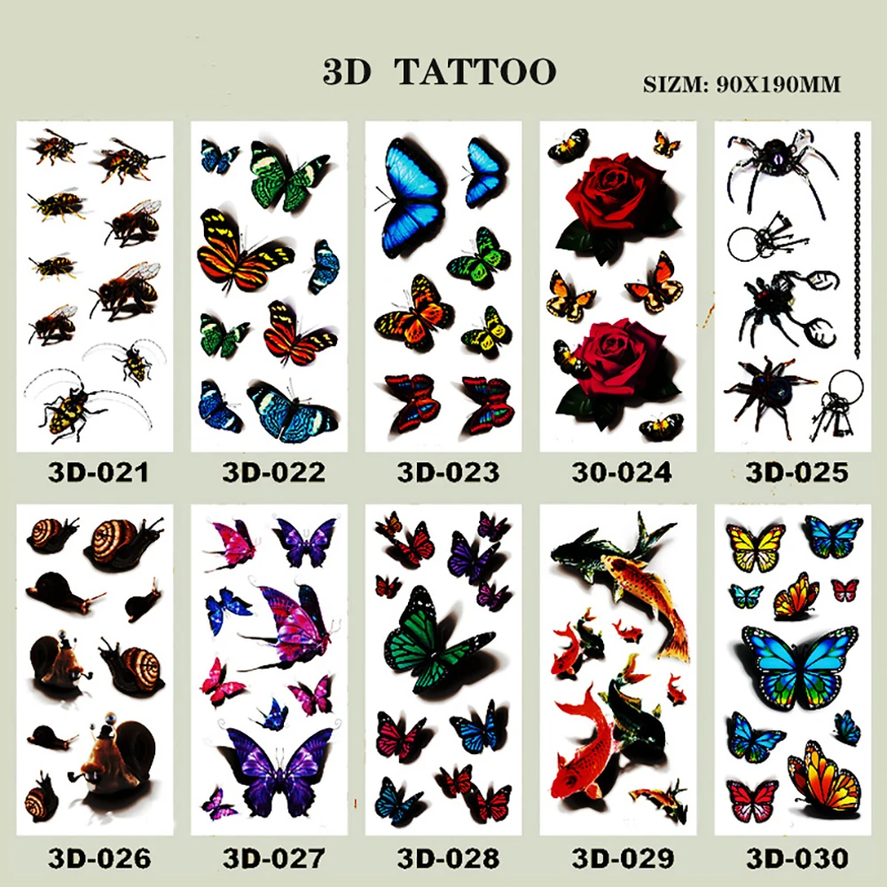 

3D Lifelike Pretty Temporary Tattoo 19X9CM Beautiful Rose and Color Butterfly