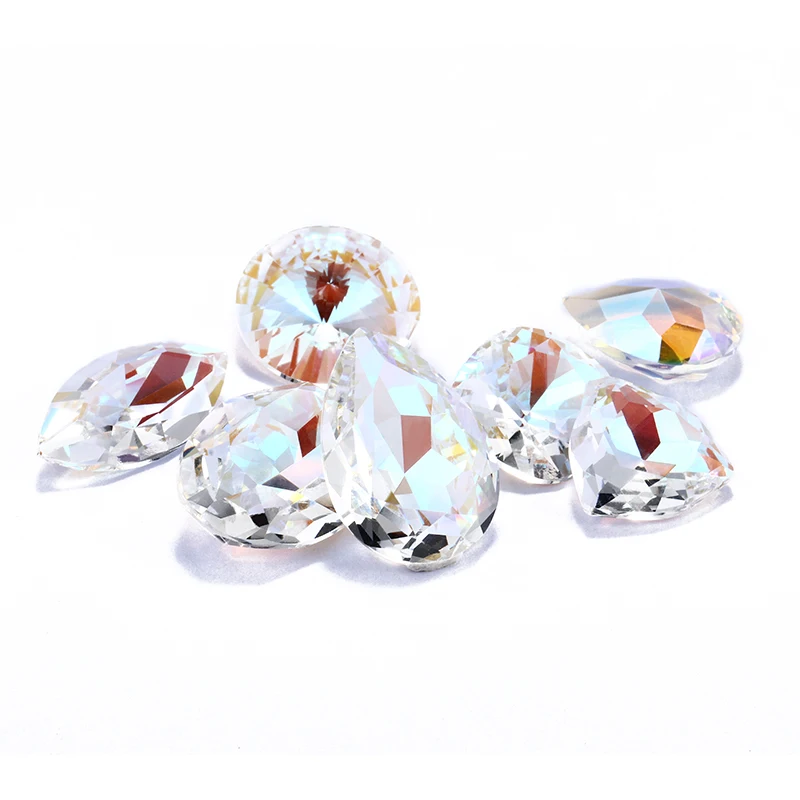 

Transparent Fluorescent Drop Oval Rivoli Triangle All Sizes Unfoiled Jewelry K9 Glass Loose Rhinestones Pointback Strass Crystal