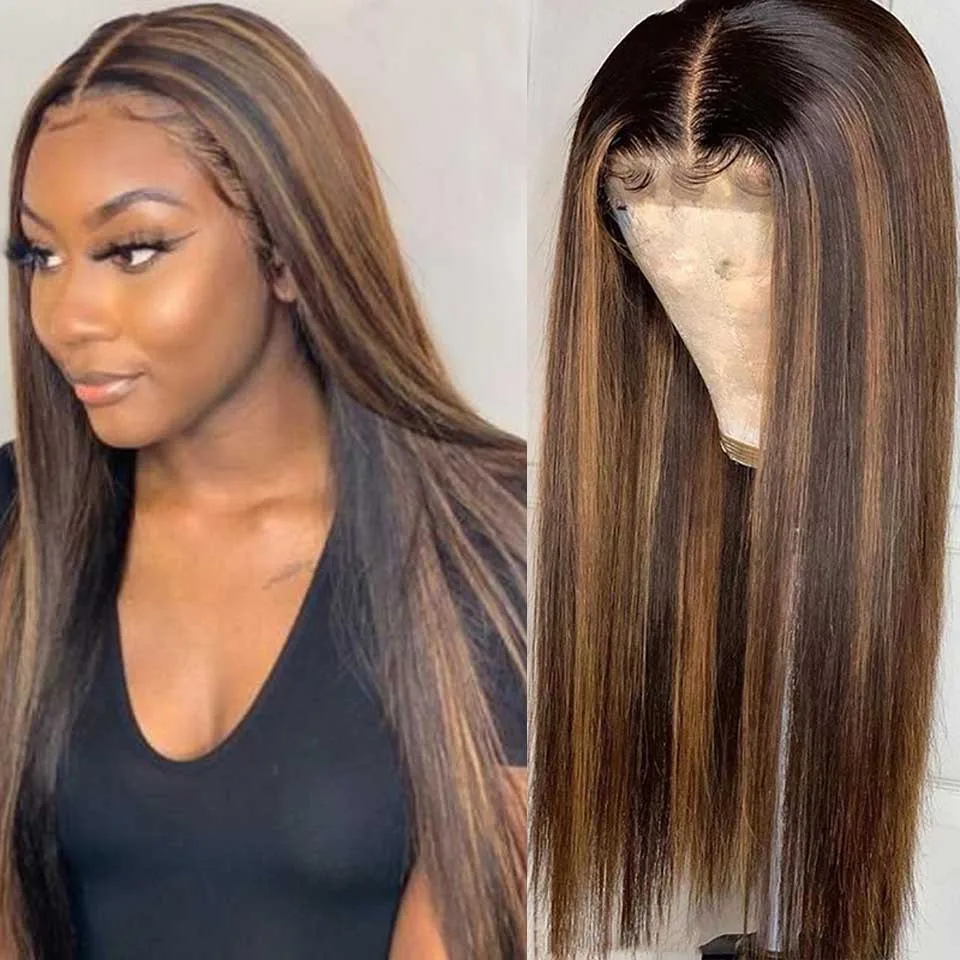 

P4/30 Straight Highlight Colored 13x4x1 T PART Lace Front Human Hair Wigs Piano Peruvian Remy Frontal Wigs For Women Glueless