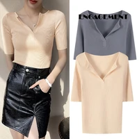 engagement 2021 woman vestidos french pointy knit top womens summer solid color bottoming shirt